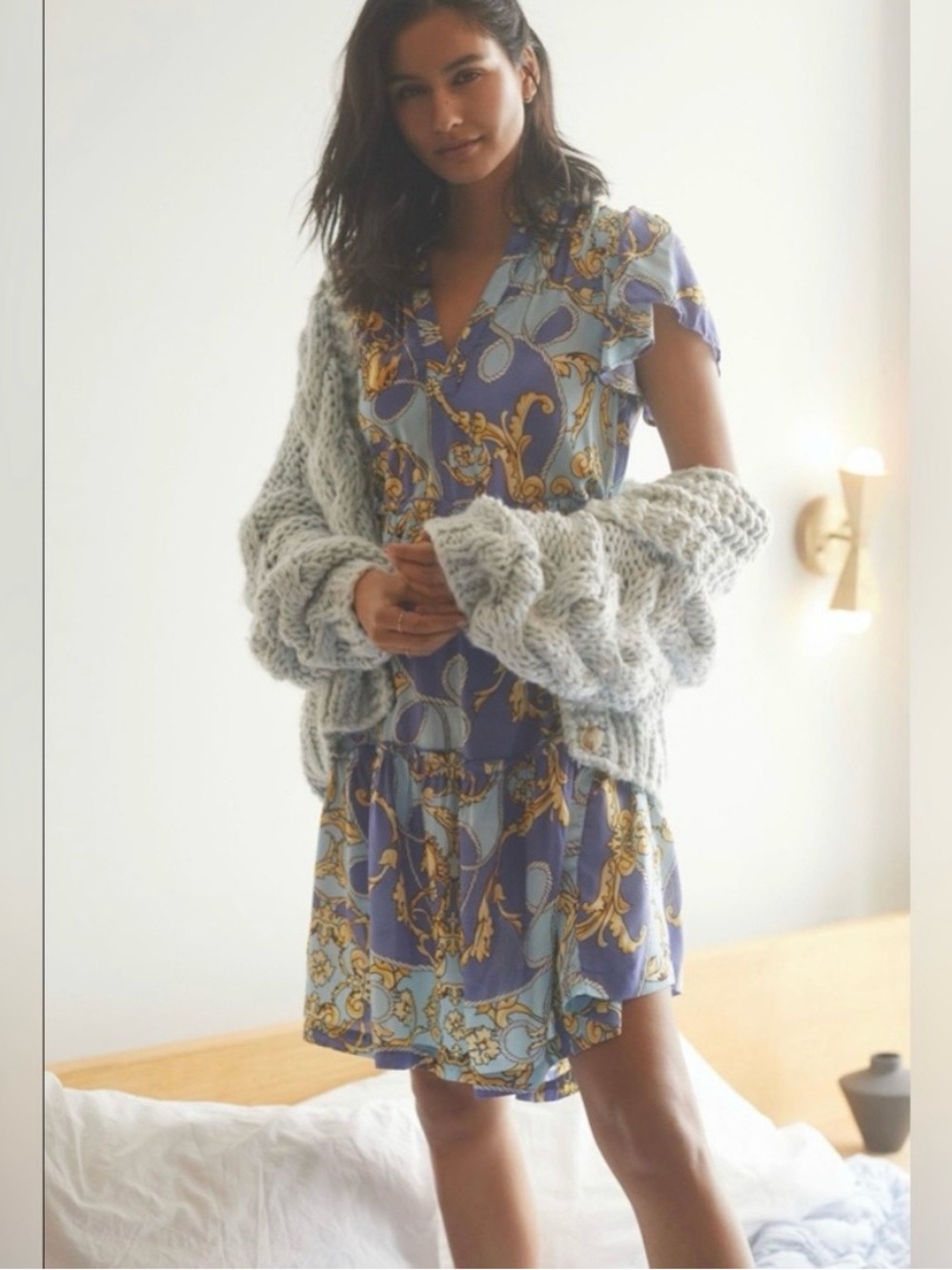 Anthropologie Purple & Gold Paisley Print Short Dress